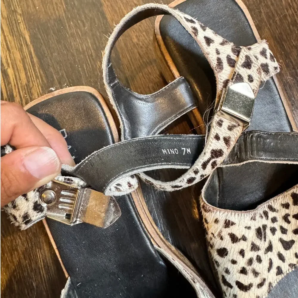 Rampage | Vintage Y2K Leopard Wedge Platform Square Toe Sandals Leather Fur Sz 7
